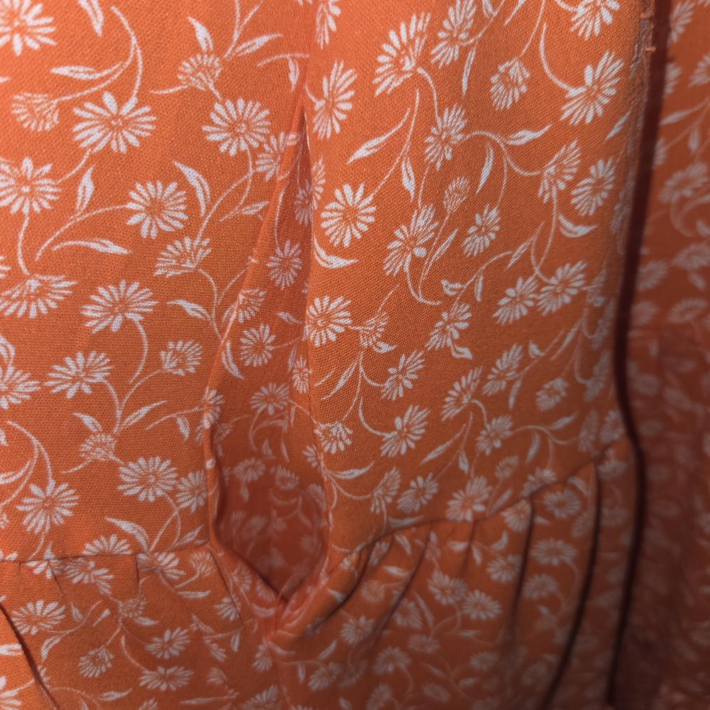 Ces Femme Orange Floral Babydoll Dress Tiered Button Front Side Pockets Size M - Picture 4 of 10